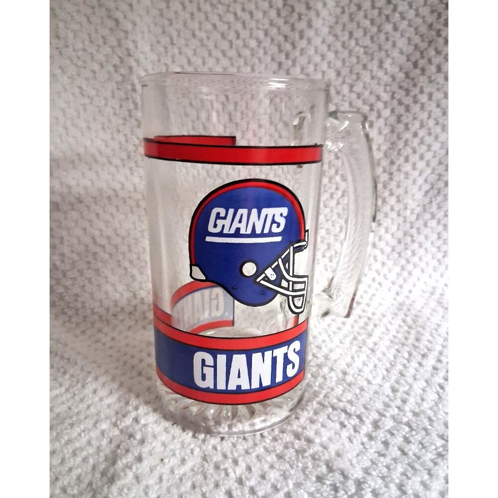 GIANTS Clear Glass Mug Heavy Duty With Handle- 5 1/2 " tall 2 1/2" in diameter